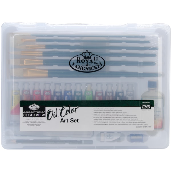 Royal & Langnickel Essentials Clear View Acrylic Painting Set - 12 Colors, Brushes, Palette, Case (Small)
